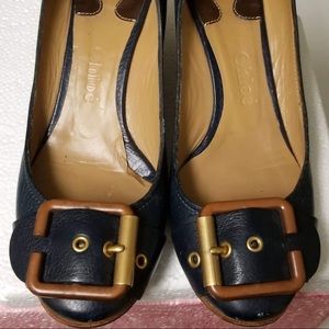 CHLOÉ Classic Leather Wood Heel Wedge EU35.5-US5.5